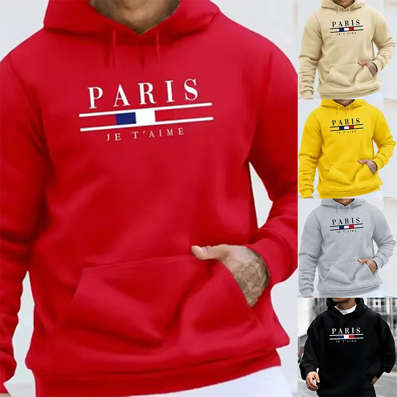 Men's Autumn Winter Long Sleeved Hooded Hoodie Paris Letter Logo Sweatshirt High Quality Hip Hop Loose Fashion Pullover Hoodie