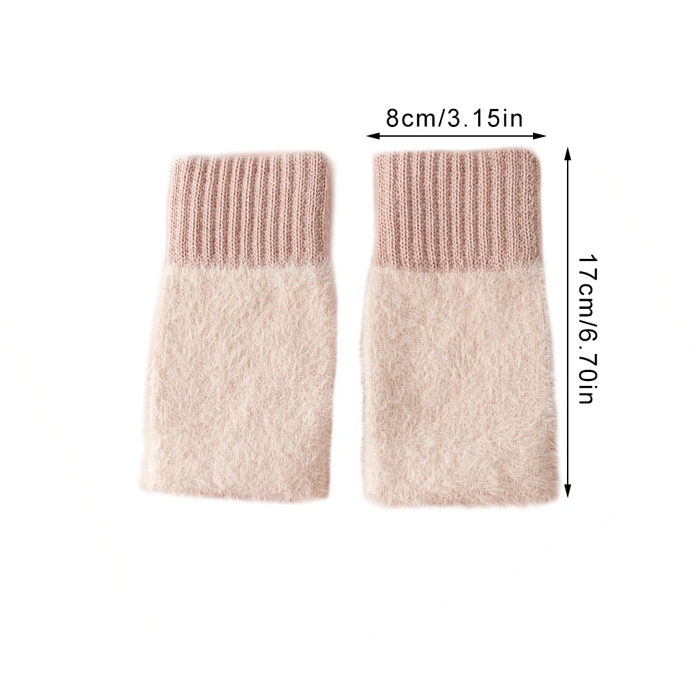 Women Plush Warm Fingerless Gloves Winter Outdoor Warm Stretch Furry Mittens Warmer Arm Sleeve Casual Soft Fingerless Gloves