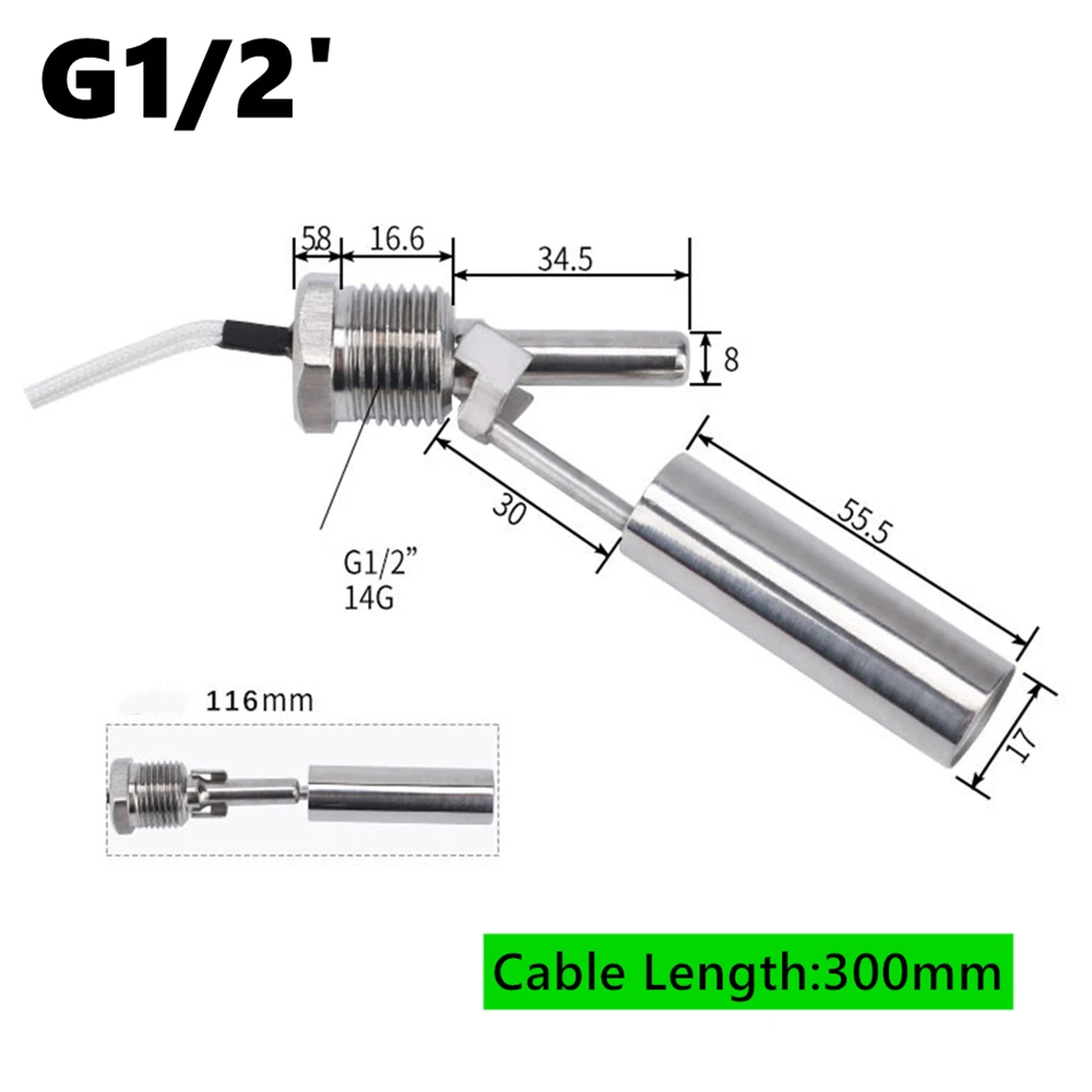 Stainless Steel Float Switch Tank Liquid Water Level Sensor Flow Sensor Level Gauge M10 G1/2' Thread With Hoffman Connector