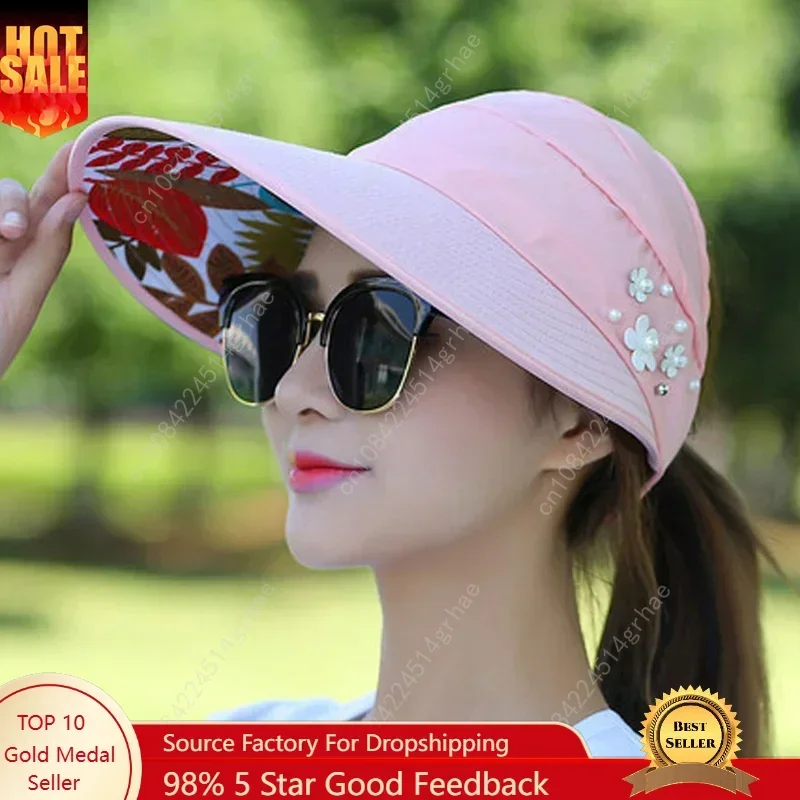 

New Summer Outdoor Leisure Hat Ladies Travel All-Match Sun Hat Big Eaves Foldable Adjustable UV Protection Caps Hats for Women