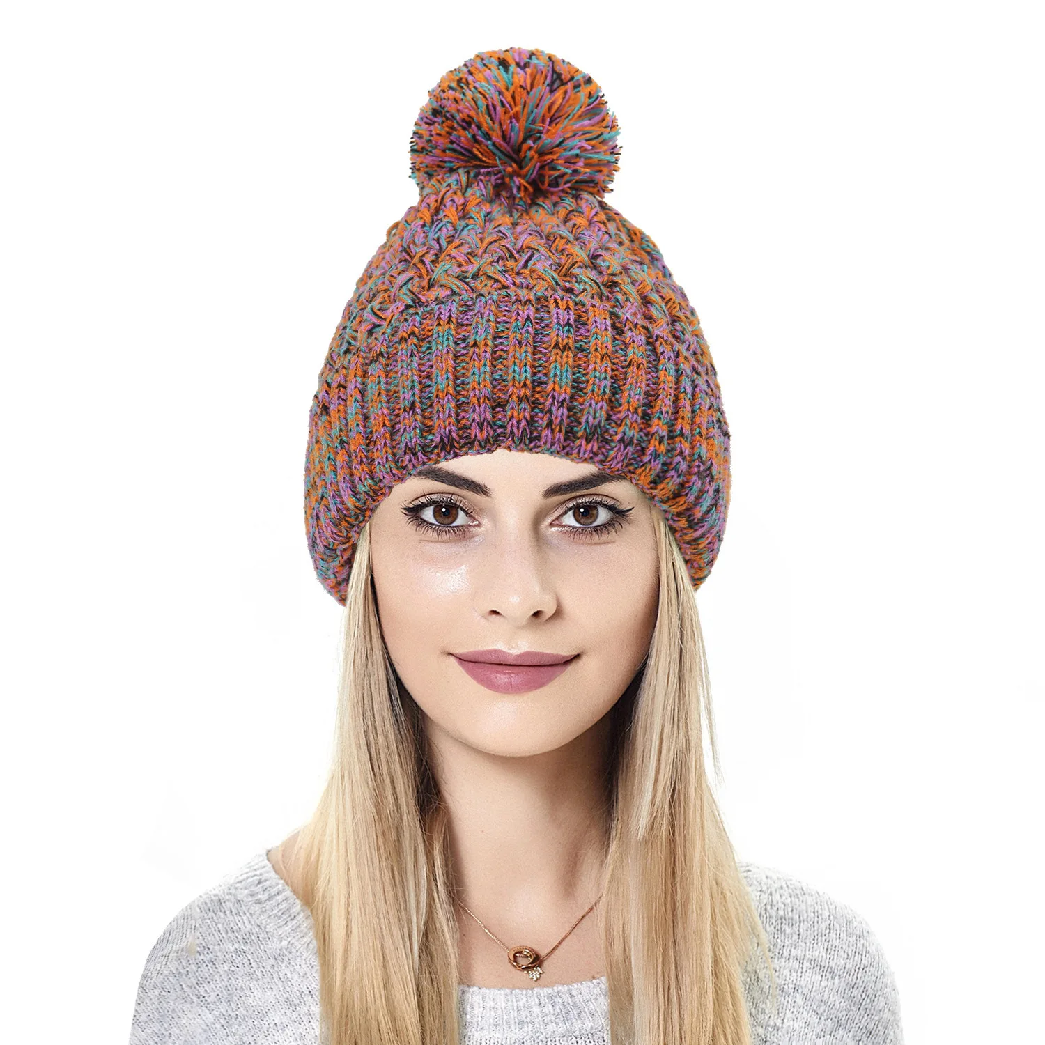 Women's Knitted Hat Autumn/Winter Wool Ball Colorful Knitted Hat Adult Warm Hoodie Hats for Women  Beanie Boos Bucket Hat