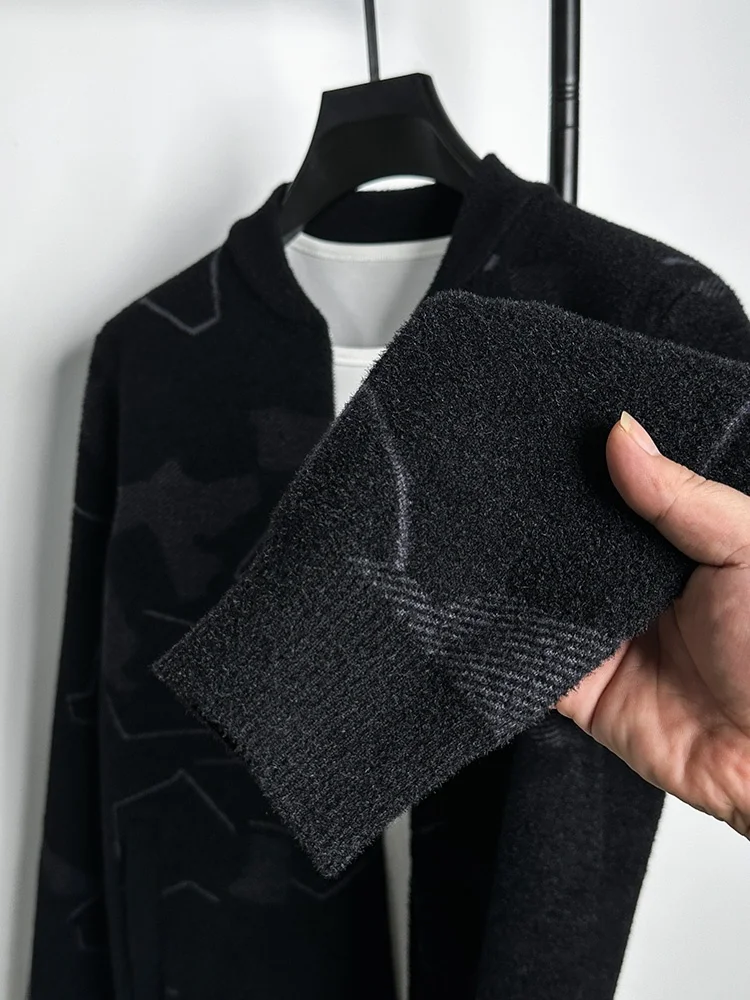High-End Men's Knitted Cardigan Sweater Jaet Winter Faion Urban Sle Zipper Baseball Collar Outerwear Thiened Long Sve