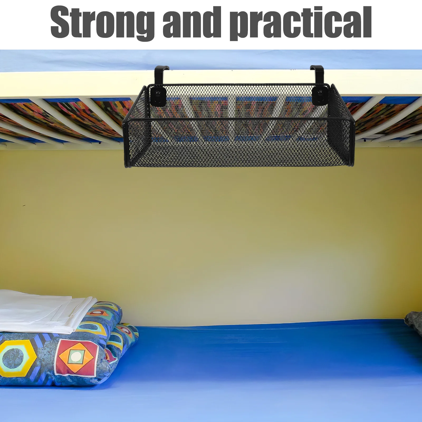 

1 set Bedside Hanging Storage Basket White Metal Wire Mesh Organizer For Bunk Beds Headboards Phones Books Drinks Magazine