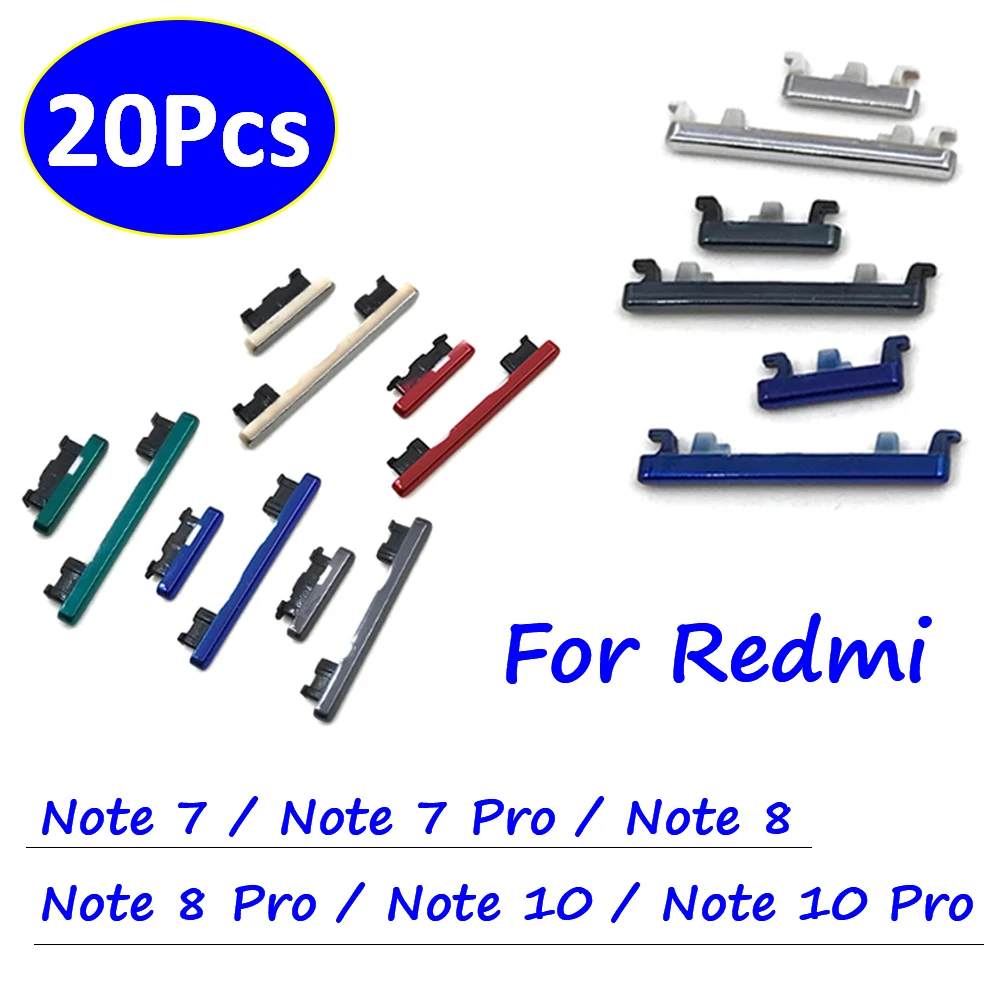 20 sztuk / partia ， NOWOŚĆ dla Xiaomi Redmi Note 8 Pro Note 10 7 Pro Power On Off Volume Side Button Key Flex Cable Części zamienne