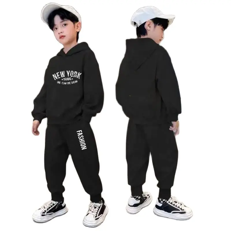 

Autumn Winter Hoodies+Pants Two Piece Set Joggers NEW YORK Printing Boys Hoodies Tracksuits Jogger Pants Clothes