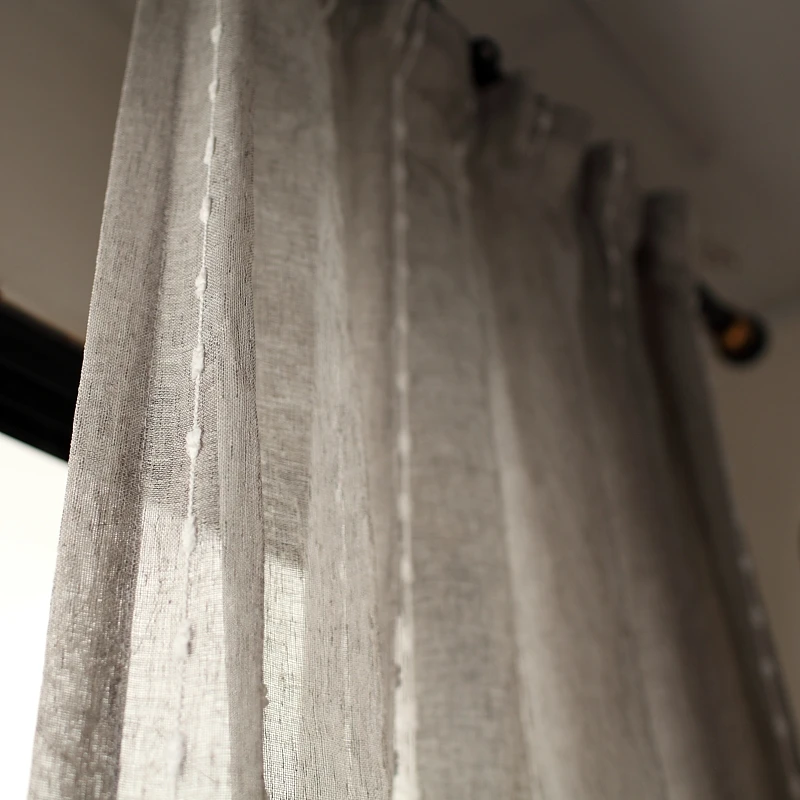 Spanish style Grey brown Linen cotton stripe curtain For Living Room Linen bedroom curtain Study balcony curtains Custom size