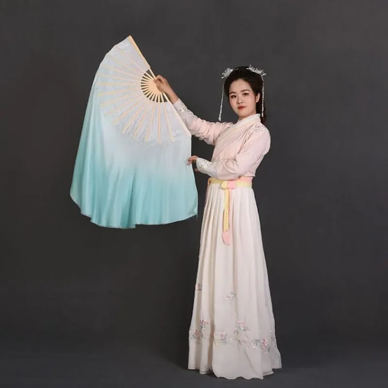 حجاب جانبي مزدوج متدرج على شكل طاووس أبيض من الحرير الحقيقي للنساء أزواج حجاب مروحة الرقص (1L + 1R) نصف دائرة طبقتين 100% حرير متدفق