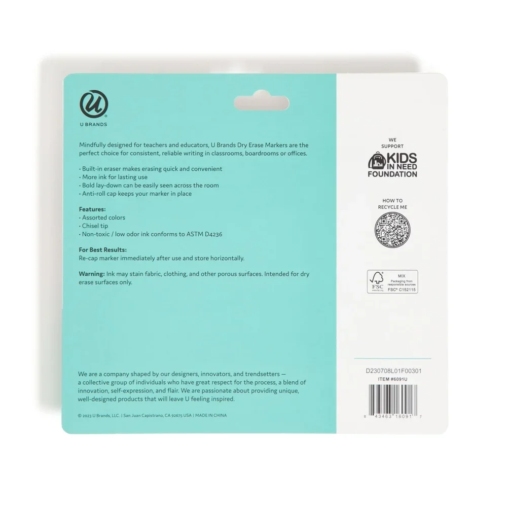 Set di 5 pennarelli cancellabili a secco con punta a scalpello a basso odore con gomme da cancellare integrate Asciugatura rapida Alta visibilità Ufficio Scuola Uso domestico