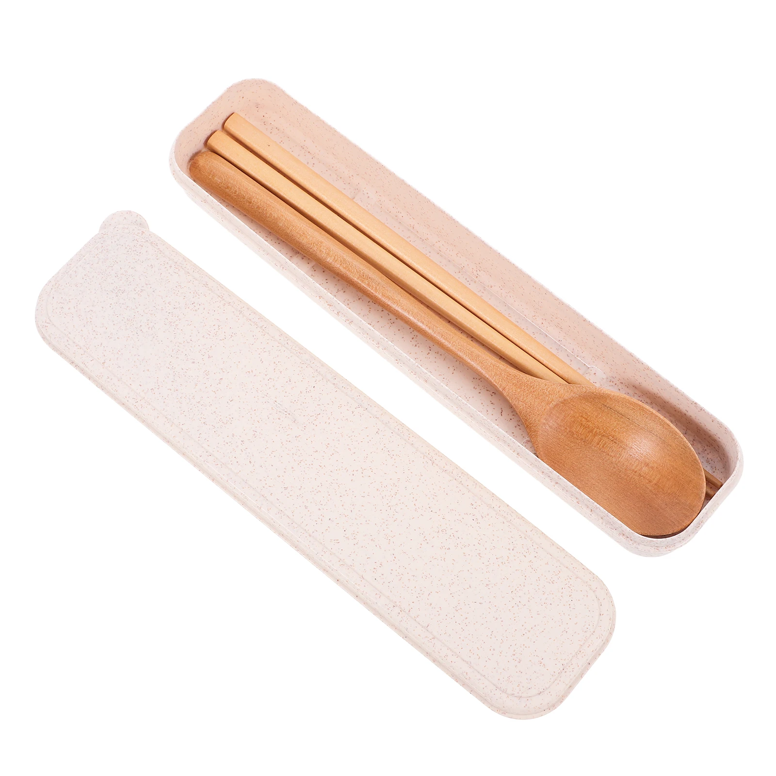 

3 Pcs Cutlery Box Portable Wooden Tableware Pupils Lotus Tree Lunch Utensils with Case
