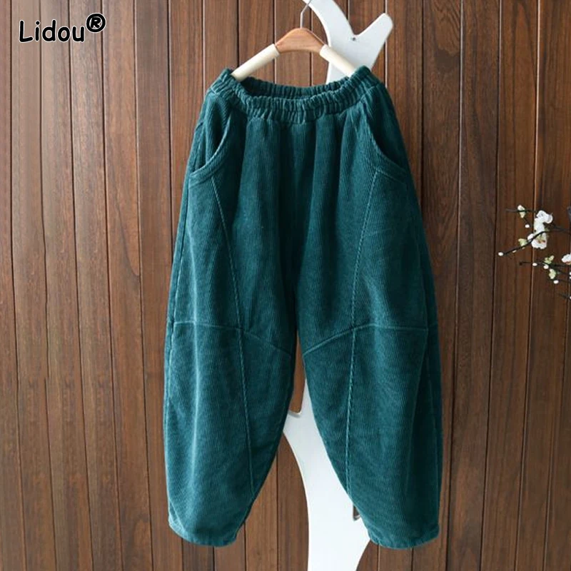 2023 New Spring and Autumn Fashion Simplicity Art Retro High Waist Pocket Loose Oversized Slimming Casual Radish Pants for Women