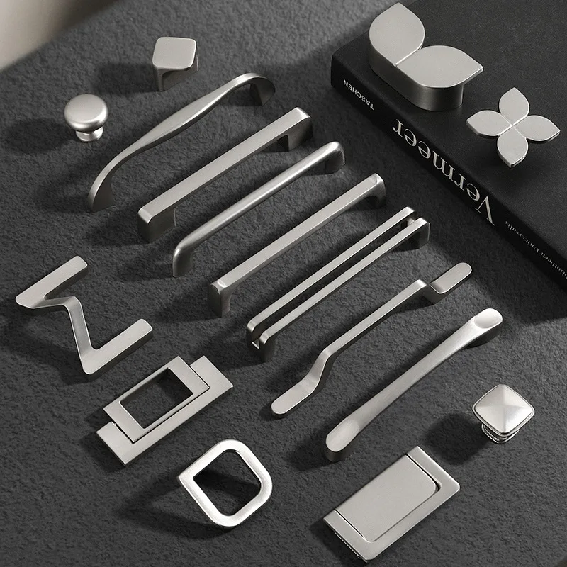 Modern Minimalist Zinc Alloy Cabinet Handle Brushed Surface Extended Drawer Pull for Wardrobe Kitchen