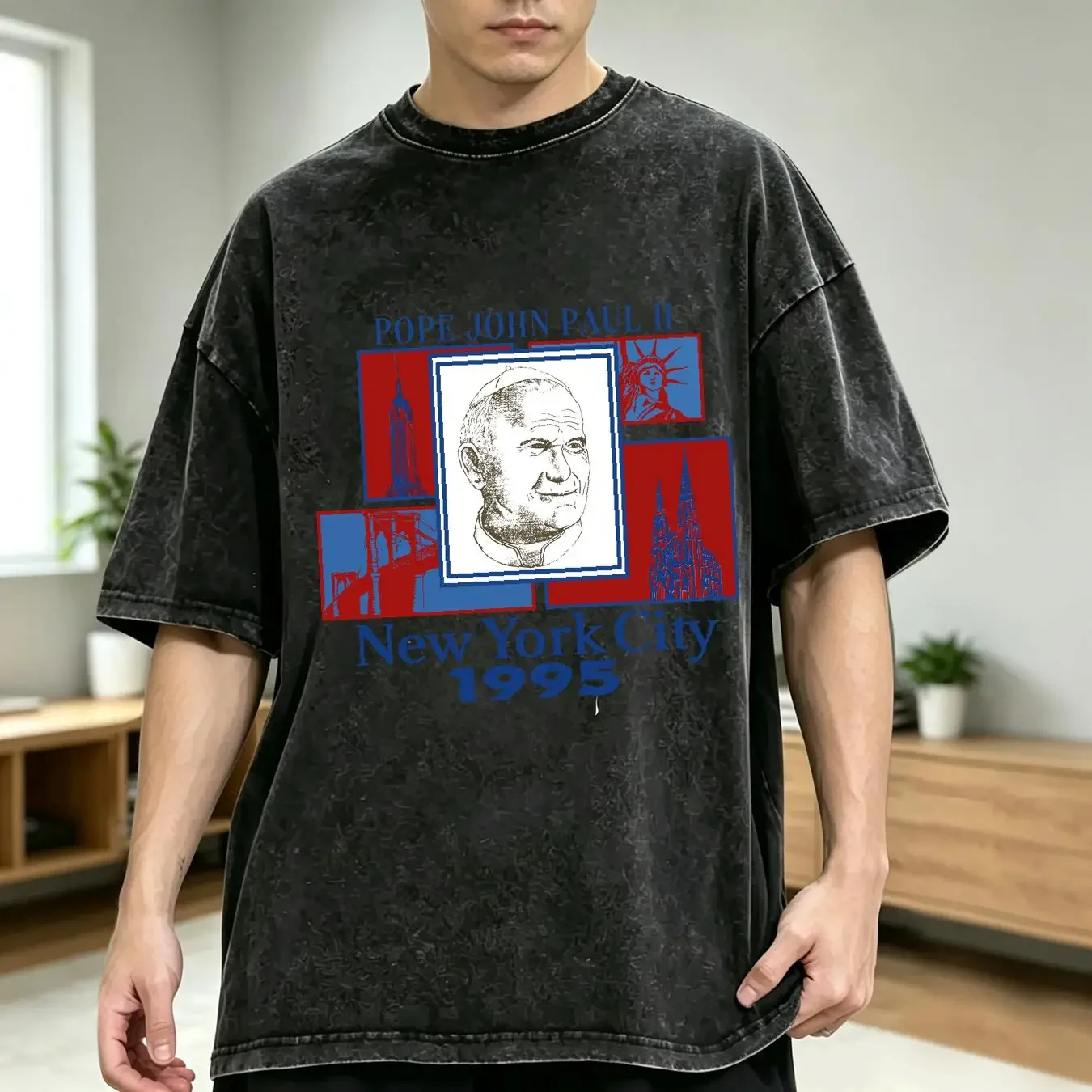 washed T Shirt Rare Vintage 1995 Pope John Paul II New York City Never Worn XL long or short sleeves vintage Washed Soft