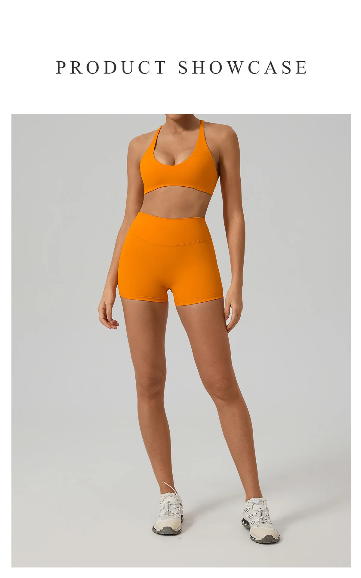 Hearuisavy Fitness-Set 2-teilig Damen Sport-BH mit Überkreuz-Rücken Yoga-BH Atmungsaktiv Schnelltrocknend Hochgeschnittene Enge Workout-Shorts – Detail 2