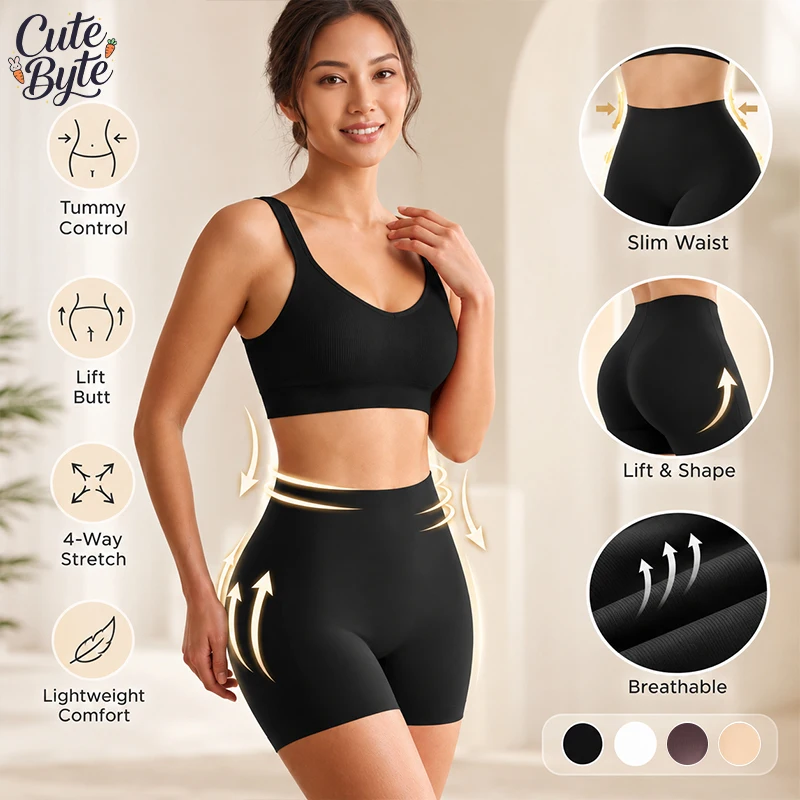2PCS/SET High Waist Safety Shorts Women Anti Roll Up Invisible Soft Breathable Base Layer Panties Summer Thin Seamless Underwear
