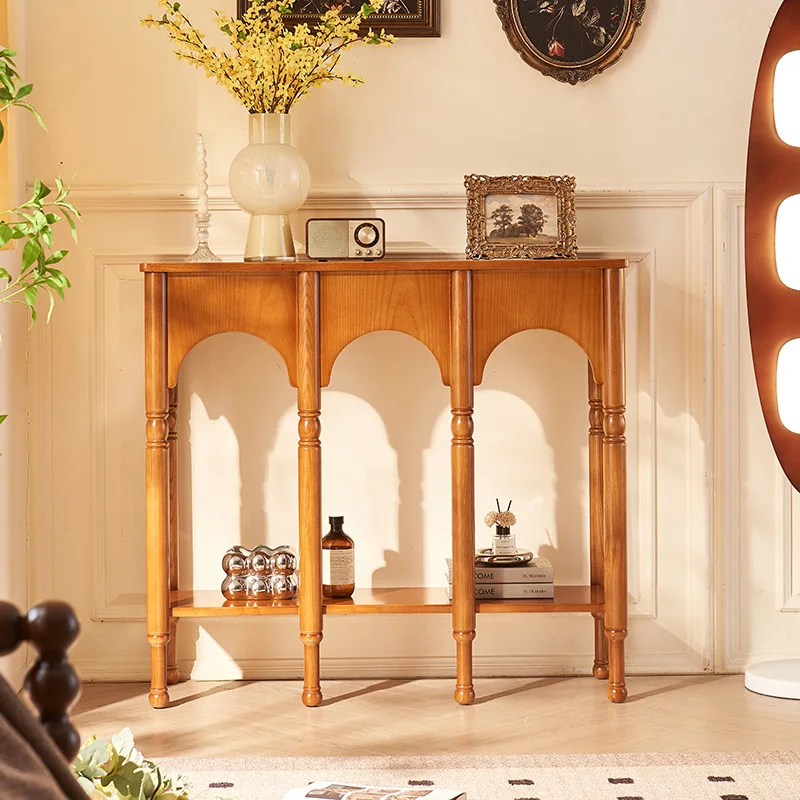 

French retro solid wood porch rack household entrance porch cabinet American high-end arch design storage rack