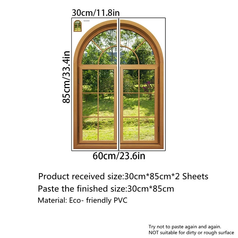 Fake Window Wall Sticker Mural 3D Self-Adhesive Window Poster Decor Sunny Tree Creative Window Decal Wallpaper for Bedroom Room