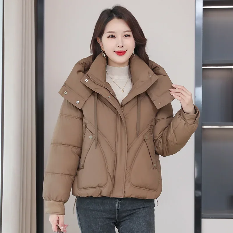 Women Korean Cotton Parkas Hooded Winter Oversize Coat Thick Warm Loose Puffer Jacket Female Solid Fashion Zipper Outwear