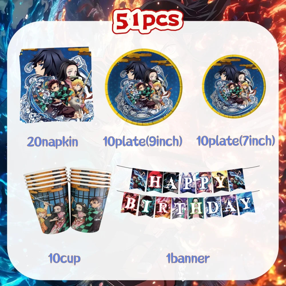 

Demon Slayer Birthday Decoration Tanjirou Kamado Noise Makers Balloons Tableware Plate Napkin Baby Shower Party Supplies Toys