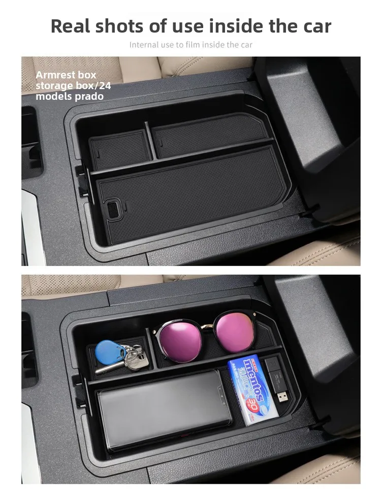 Center Console Armrest Organizer for 2024-2025 Toyota Land Cruiser Prado 250 LC250 , Anti-Rattle Storage Tray with Non-Slip Mat