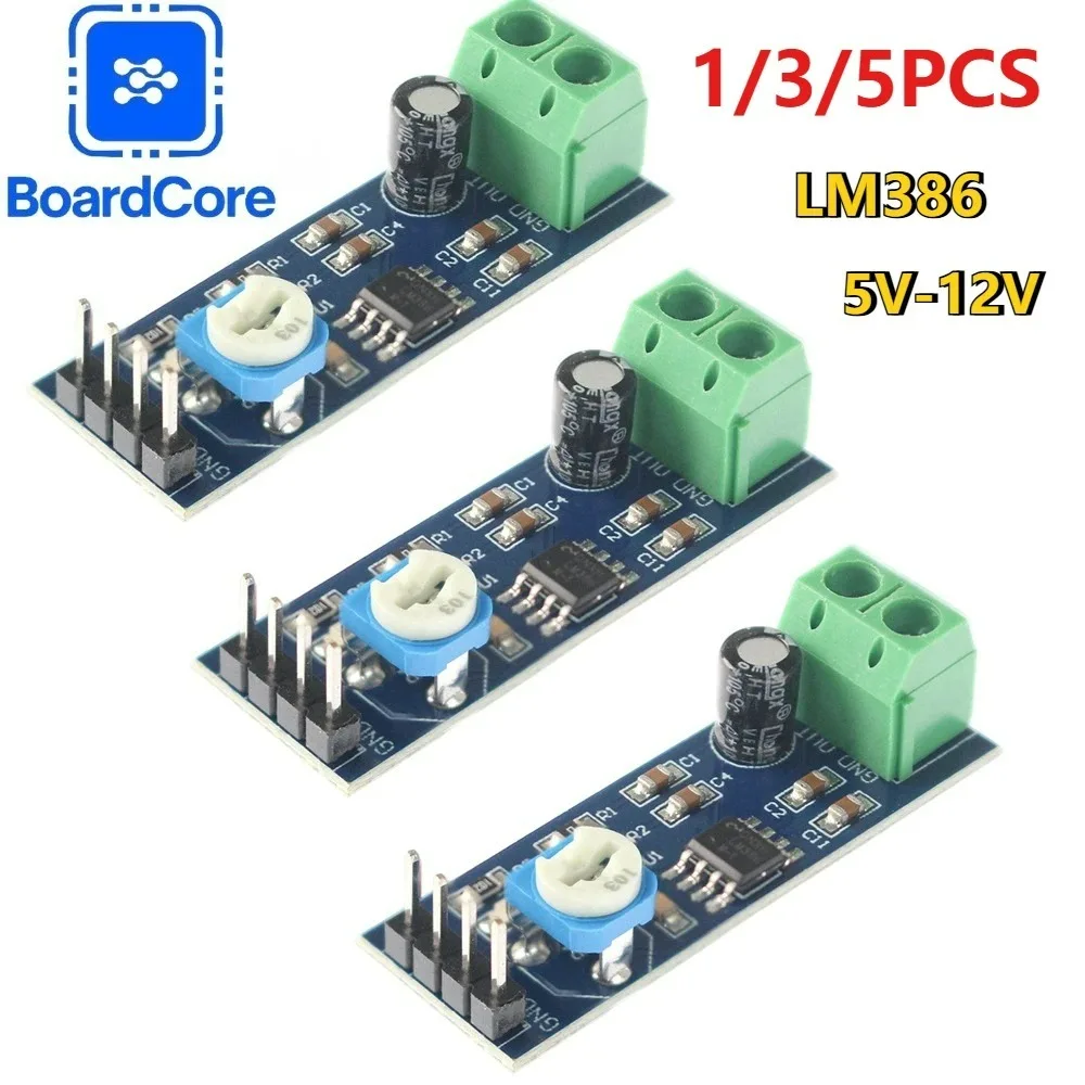 1-5 Stück LM386 Audio-Verstärker-Modul-Kit, 200-fache Verstärkung, Verstärkerplatine, Mono-Leistungsverstärker, 5 V-12 V Eingang
