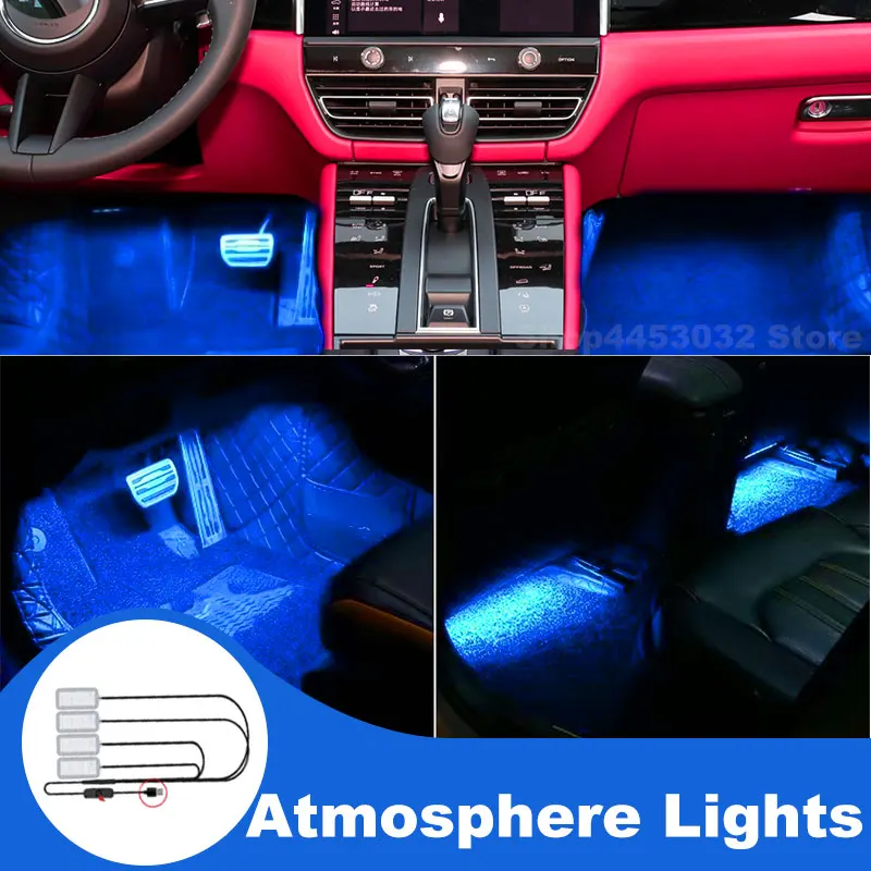 Car Assecories For Porsche Macan S Turbo Cayenne Panamera S 911 Boxste 718 970 991 Led Lamp Usb Foot Ambient Light Blue