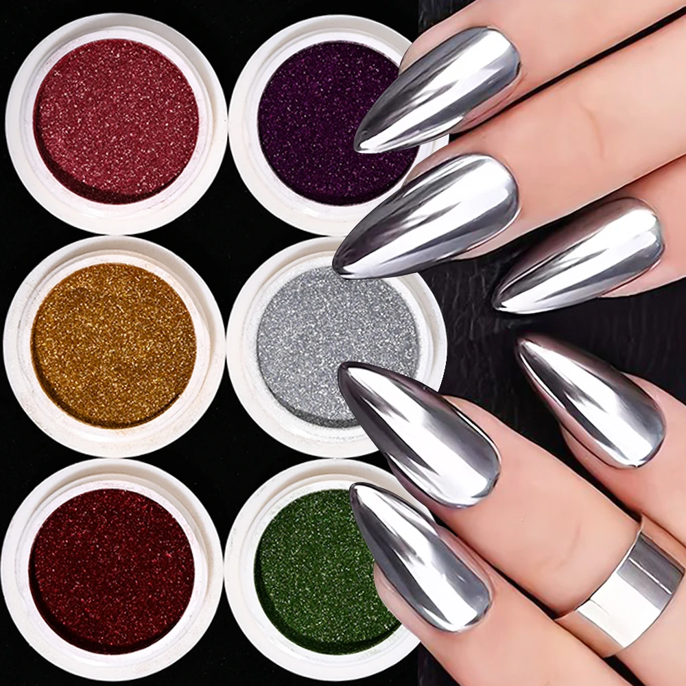 6Jars Christmas Magic Mirror Nail Glitter Powder Red Green Classic Metallic Chrome Nail Powder for Xmas Manicure Rubbing Pigment - Image 5