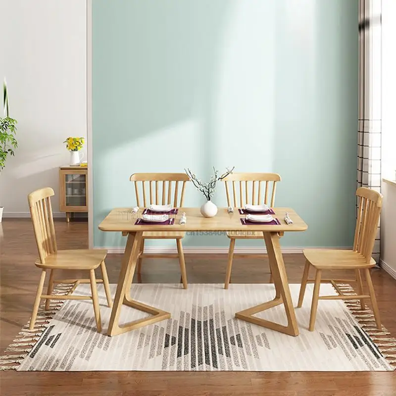 Nordic Dining Table And Chair Combination Minimalist Small Apartment Solid Wood Dining Table Japanese Rectangular Furniture