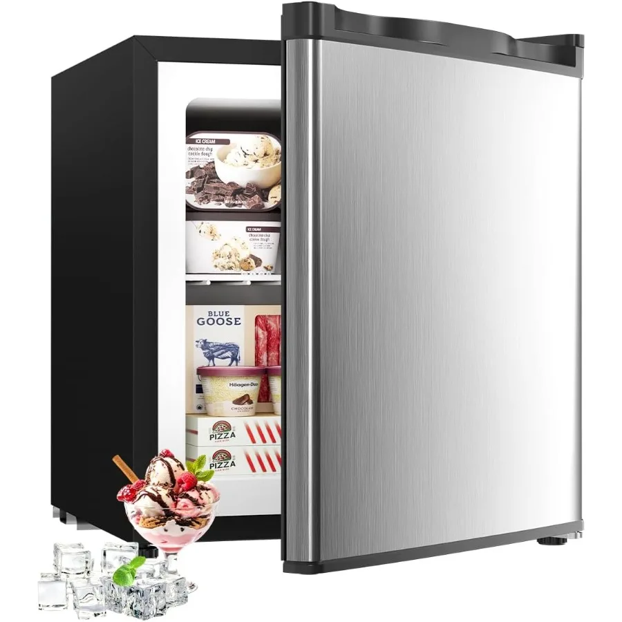 

1.1 Cu.ft Compact Upright Mini Freezer with 7-Step Adjustable Thermostat Removable Shelf Reversible Single Door 360 Uniform Coo