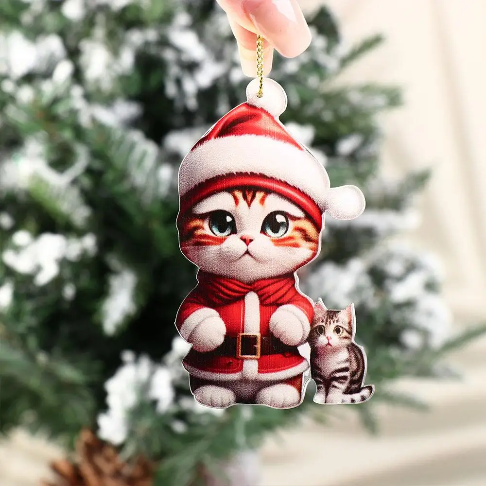 2D Christmas Cat Ornaments Decorative Acrylic Christmas Tree Hanging Pendant Hanging 8cm Cat Hanging Decoration Xmas