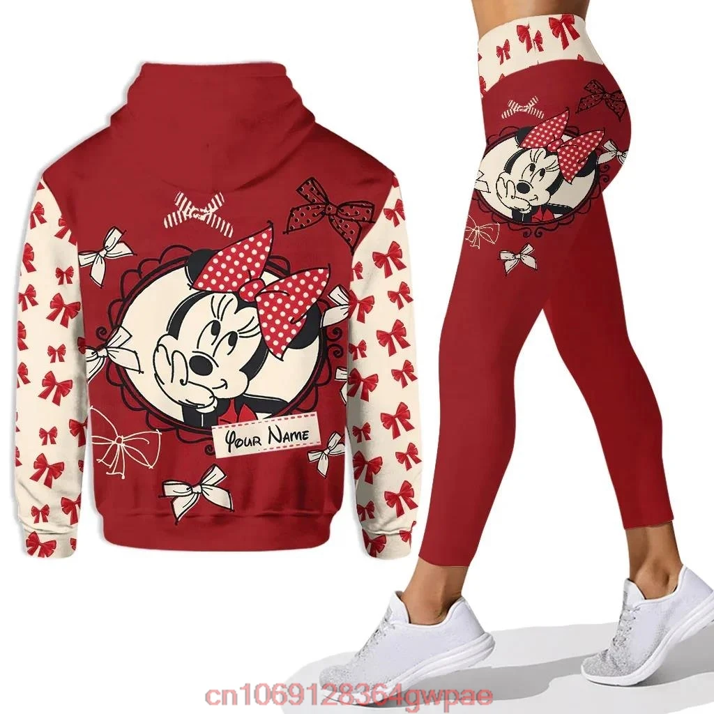 Disney Mickey Minnie Women\'s Hoodie and Leggings Suit Minnie Yoga Pants Sweatpants Fashion Sports Suit Set