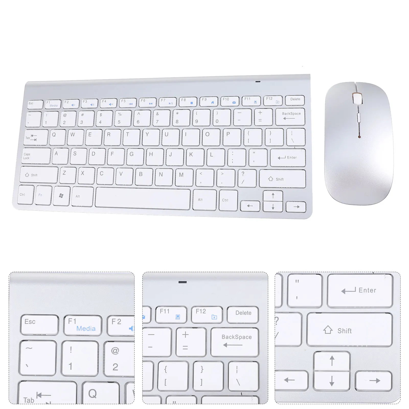 

Wireless Keyboard Mouse Combo Set Quiet Mini Simple Silver 2.4G Stable 8m Transmission Laptop Computer Accessory Multimedia FN