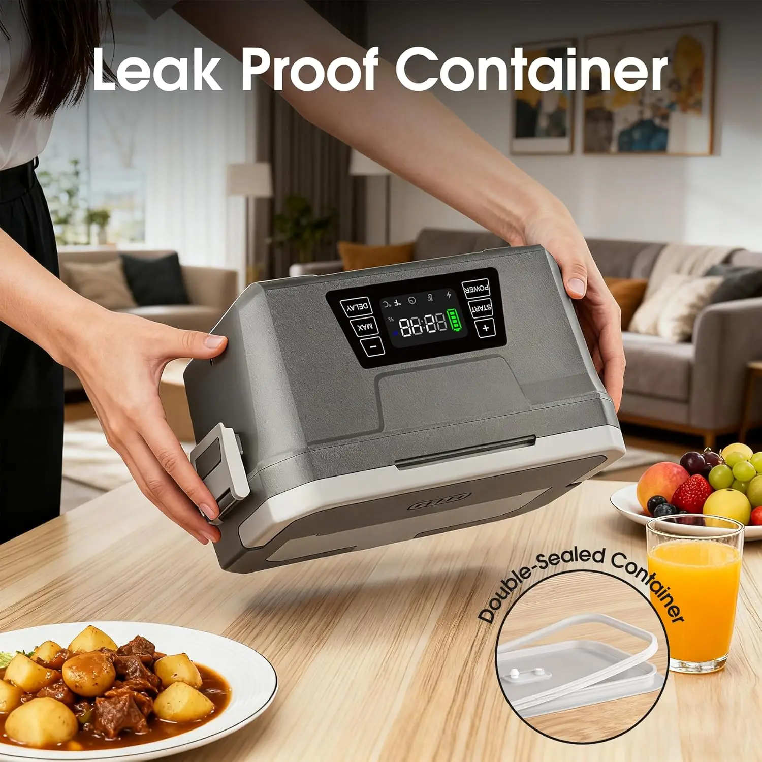 صندوق غداء كهربي لاسلكي سعة 1.2 لتر مع تحكم في التطبيق، سخان طعام ساخن يعمل بالبطارية، 248 ° F Max، مقاوم للتسرب، محمول لـ W #5