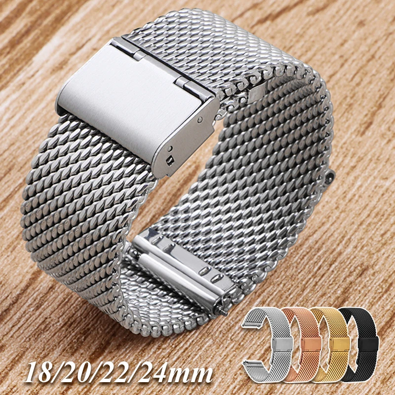 Universal Milanese Watchband 18 20 22 24mm Silver Gold Metal Stainless Steel Strap Quick Fit Replacement Bracelet for DW Watch