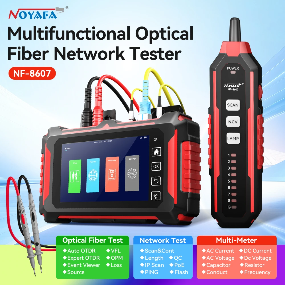 NOYAFA NF-8607 Optical Fiber Network Tester, All-in-One IPC Touch Tester, OPM (850–1650nm) Auto/Expert OTDR Network Analyzer Too