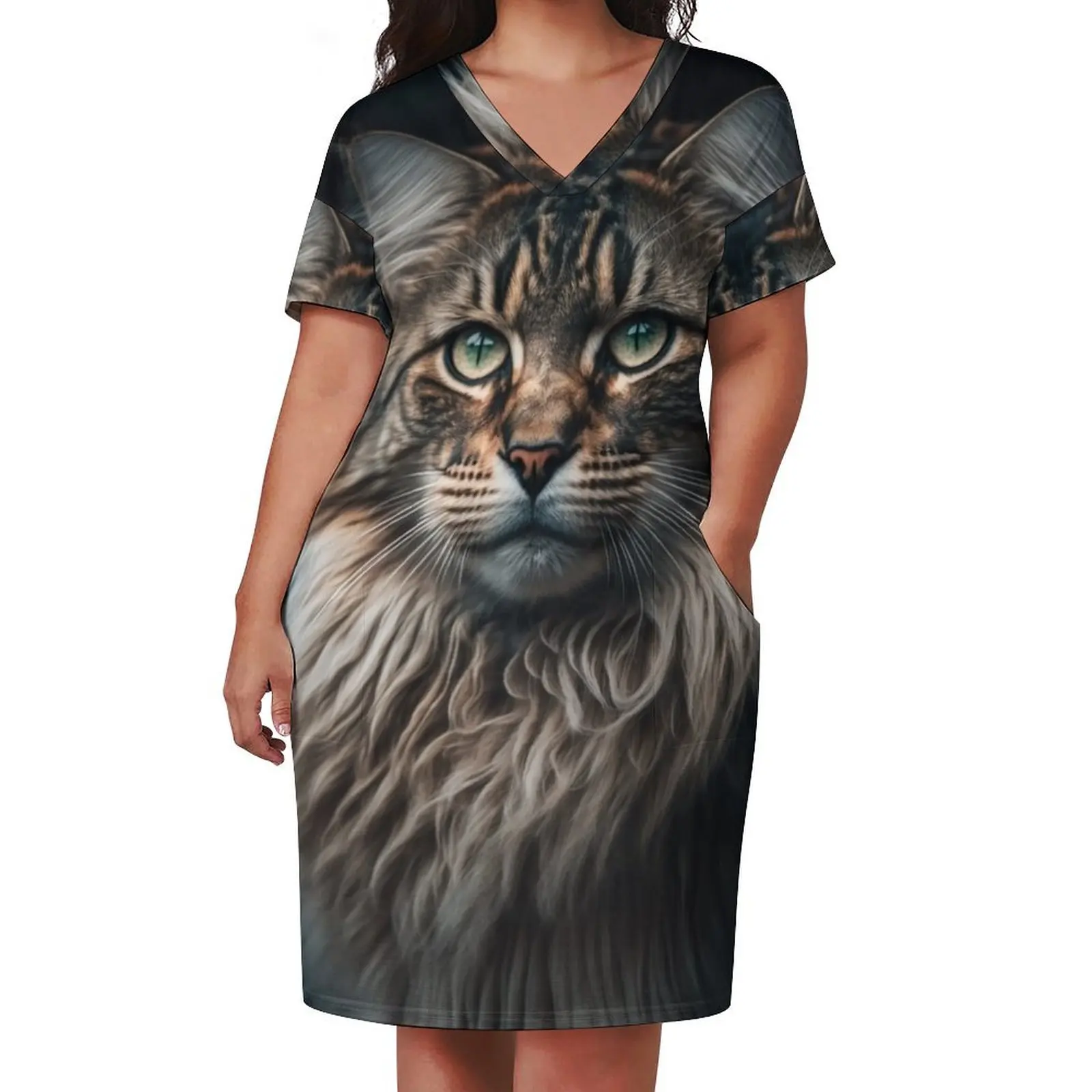 Serious Cat portrait Loose Pocket Dress summer dresses women 2024 elegant women