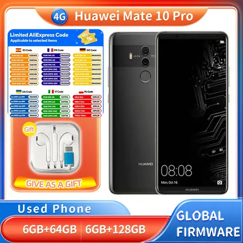 Huawei Mate 10 Pro 4G 64GB 128GB ROM 6.0in 402ppi touchscreen Android 4000mAh 12MP BSI CMOS Used Phone