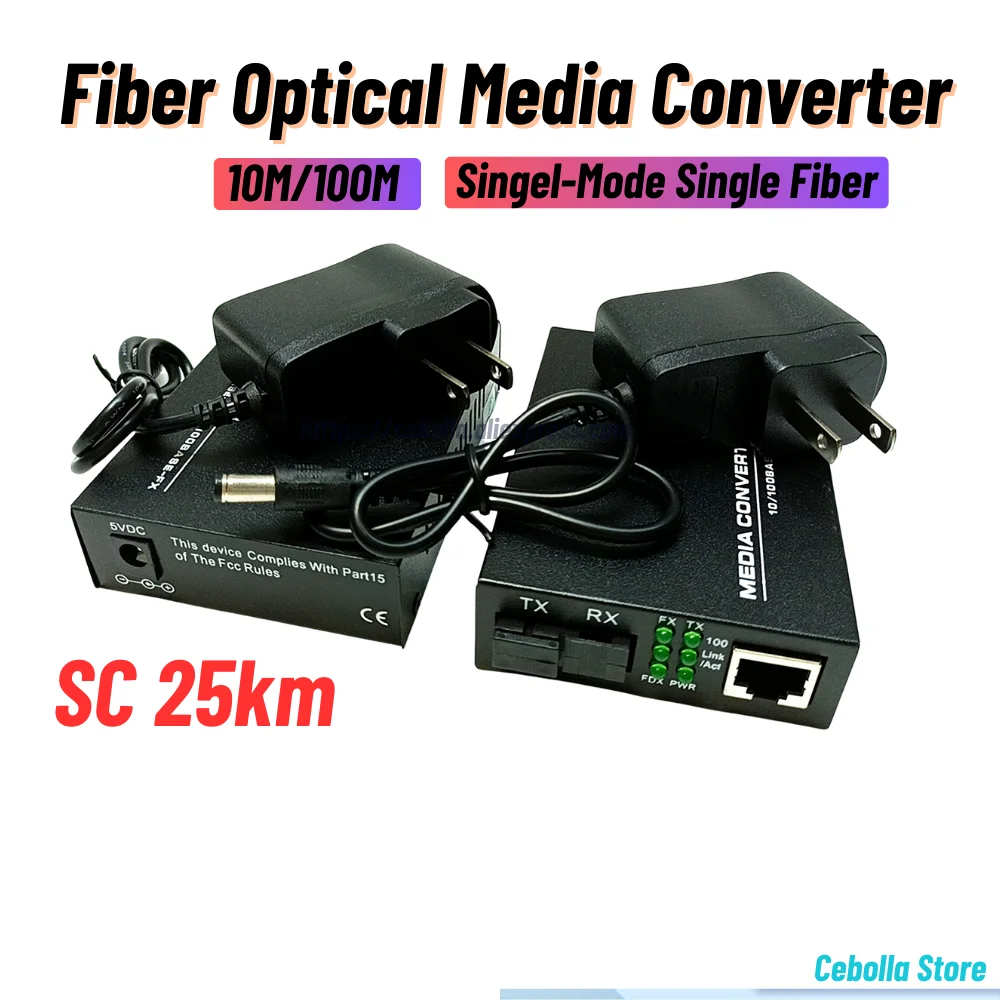 Optical Media Converter 10/100Mbps Mode Single Fiber SC Port External USPower Supply