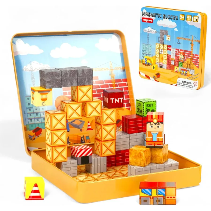 49 pçs mini blocos magnéticos conjunto de construção haste brinquedos para crianças idades 38 caixa de ferro portátil armazenamento criativo 3d const