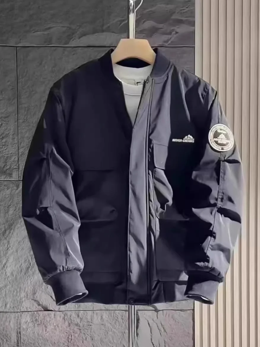 

Spring Autumn Faionable Baseball Collar Workwear Jaet Men's Trendy Haome Simple Versatile Outerwear Top Zipper Decorated