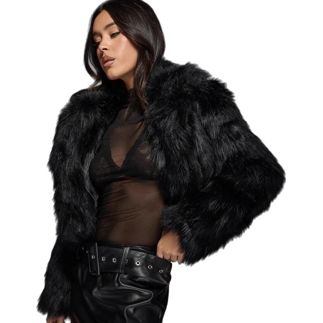 Women Faux Fox Fur Coats Short Jackets Solid Lapel Collar Long Sleeves Open Stitch Thick Warm Fur Office Lady Casual 2025 Winter