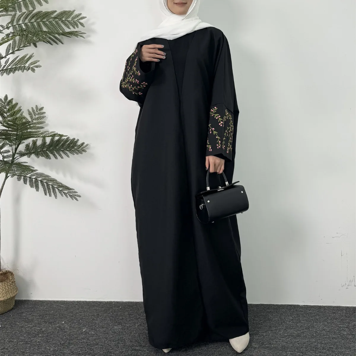 Embroidery Open Front Abaya Long Sleeve Maxi Length Dress Womens Clothing Muslim Cardigan Abayas Out Kaftans Women Jilbabs