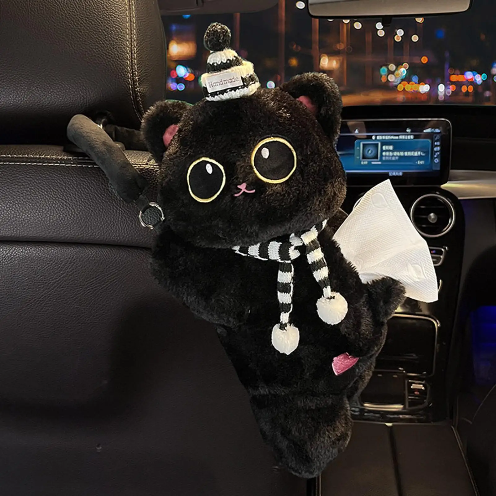 Car Tissue Holder Cute Adorable Plush Cat Wet Wipes Paper Storage Box With Loop Animal Tissue Holder For Truck SUV RV Trailer