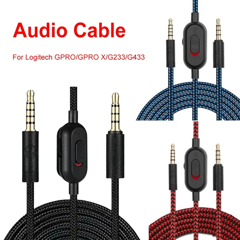 2M Replacement Audio Cable For Logitech GPRO X, G233, G433 Headphones Includes Volume Control And Mute Function