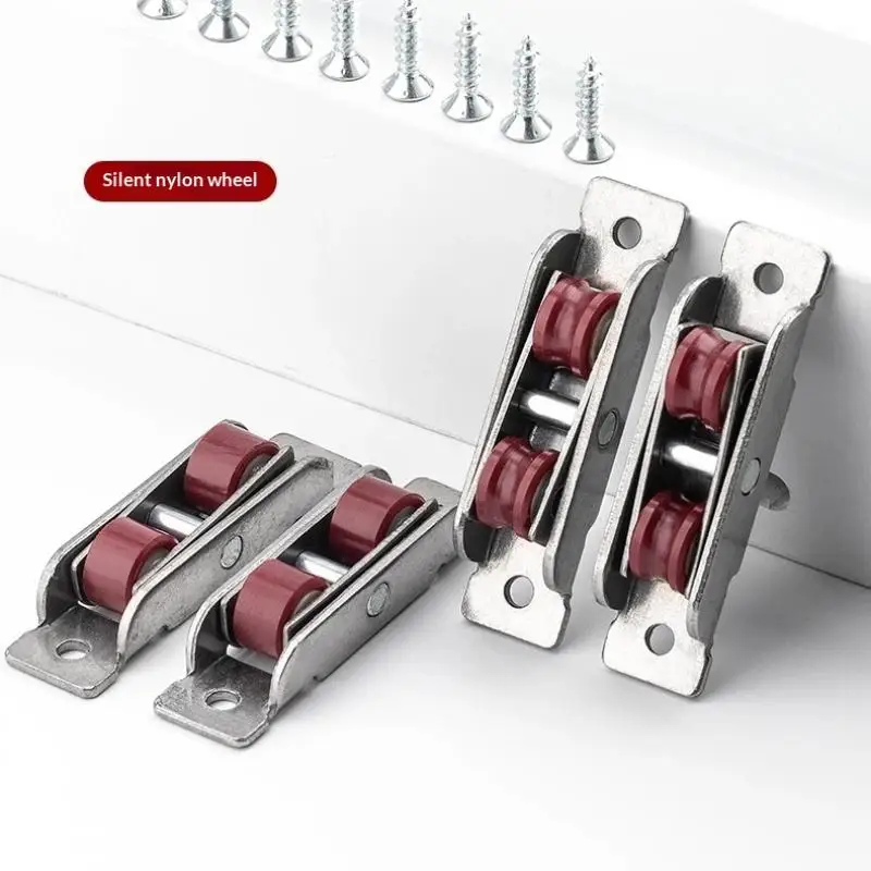 4 Pcs Heavy Duty Sliding Door Pulley Silent Nylon Steel Slot Wheel Anti-rust Door Window Sliding Fittings for Balcony Bathroom
