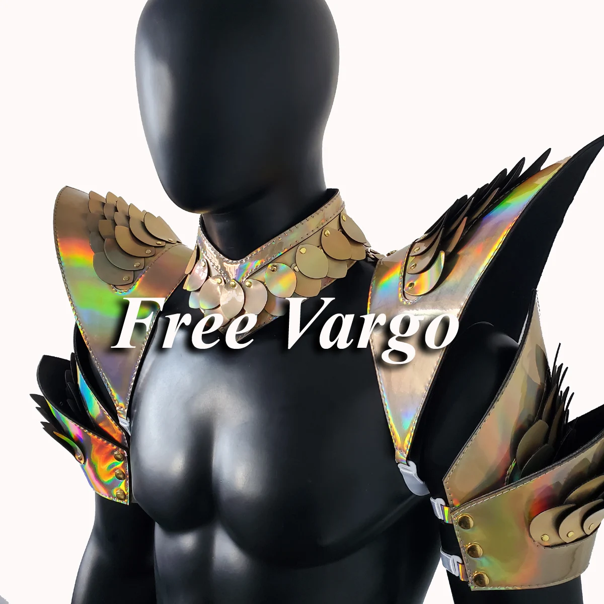 Burning Man Holographic Rave Laser Gold Dragon Scale Armor, Rave EDM Feastival Outfits Costume Wear