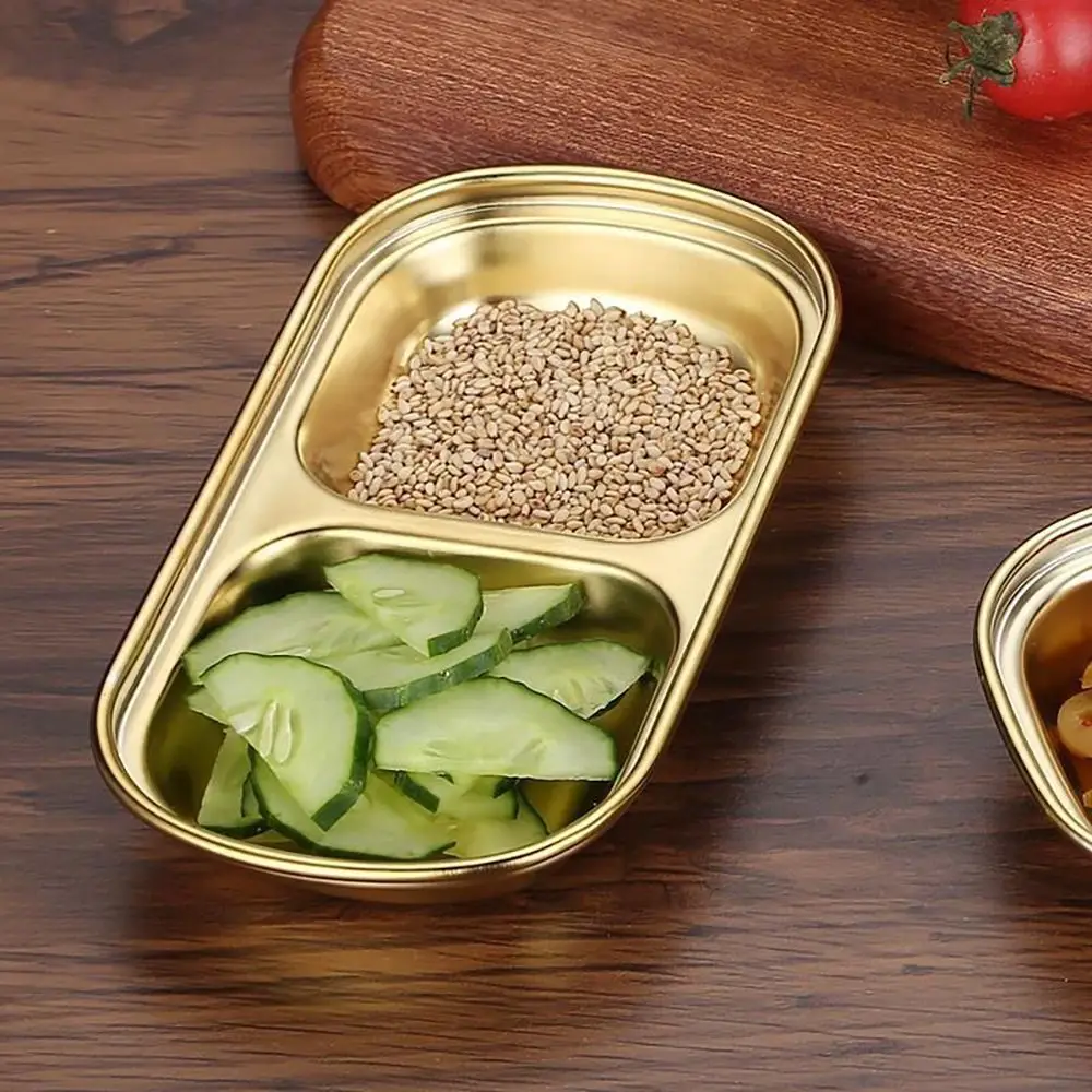 Mini Stainless Steel Sauce Dish Sushi Dipping Rectangle Sauce Plate tableware 2/3 Grids Spice Dipping Tray