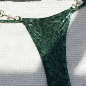 2024 Brazilian Summer Female Leopard Pearl Swanga Beachwear Two pieces Set Special Fabric Halter Neck Bath Bath 10 Main Sales Biquini Short - №5