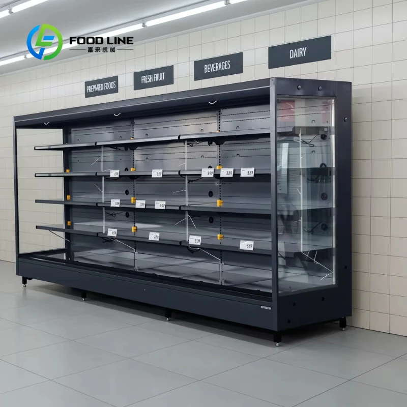 Customized Supermarket Remote Air Curtain Showcase Freezer Upright Display Cabinet Refrigerator Open Front Fridge