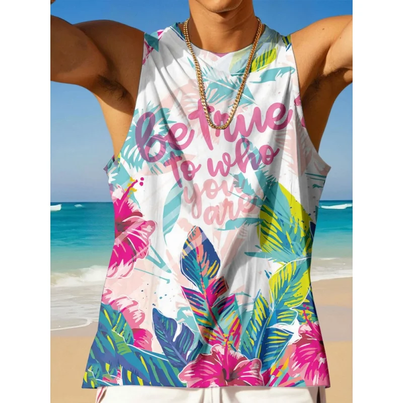 3D Printed Hawaii Beach Tank Tops For Man Flower Leaf Pattern Tees Summer Casual Fashion Vest Oversized Sports Street Tank Top