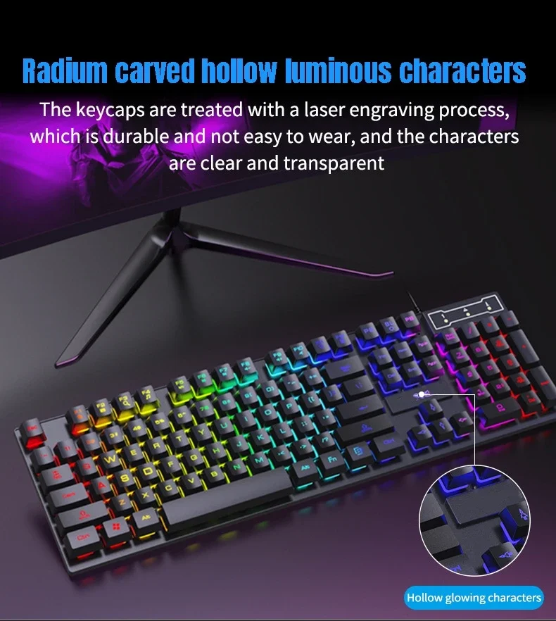 104 key Backlit Mechanical Computer Keyboard Waterproof Gaming Keyboard Backlit Ergonomics Colorful Keyboard And Mouse Set
